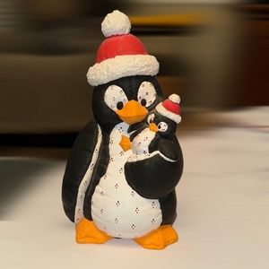 Penguin Mom & Baby Holiday Sculpture
